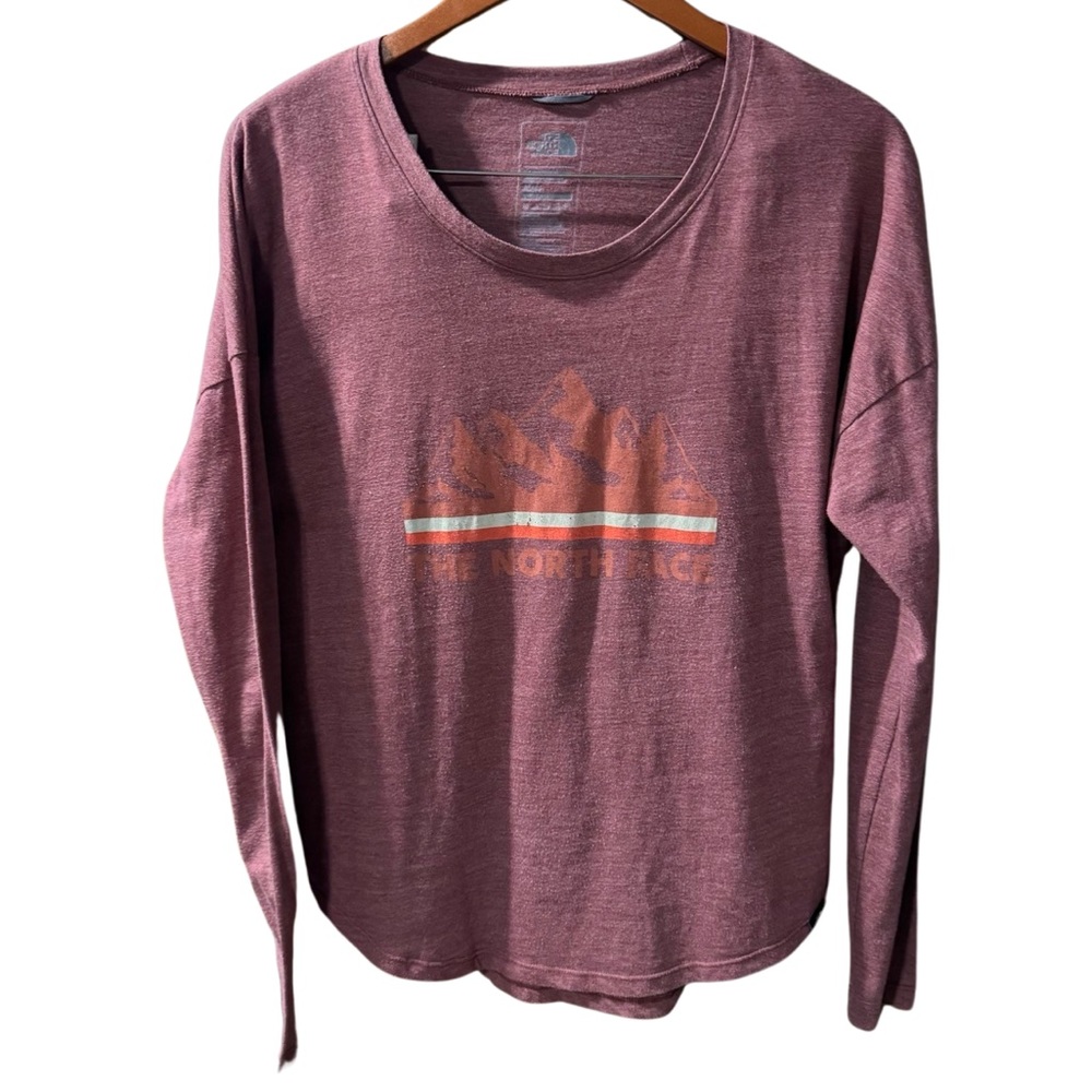 The North Face Shirt Womens Medium Long Sleeve Mountain Logo Casual Tee Purple